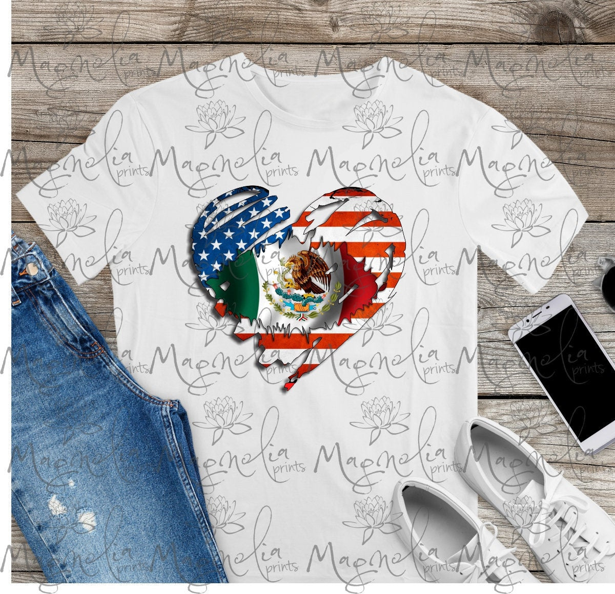 Mexican american heart t shirt / soft tee / sublimated t-shirt / - Gicela Aleman