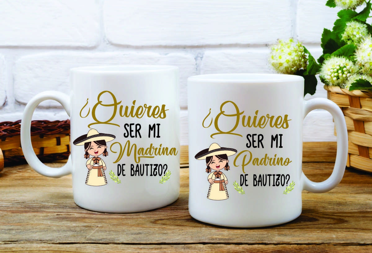 Set of 2 Ceramic mug / Quieres ser / Madrina / Bautizo / Spanish / custom coffee mug / gift / godparents / mariachi - Gicela Aleman