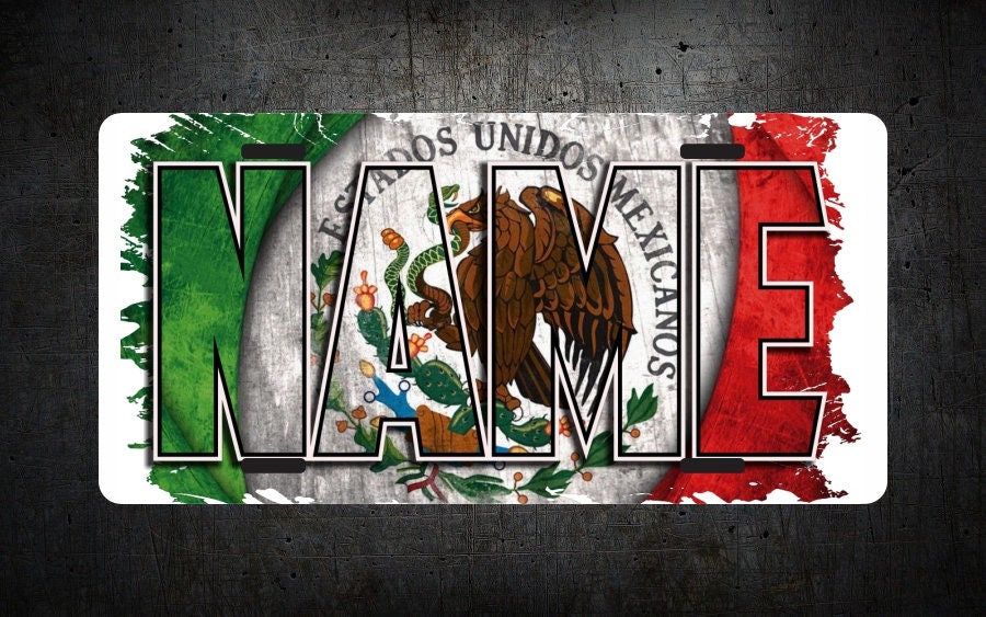 Custom License Plate with your last name and your flag - Gicela Aleman