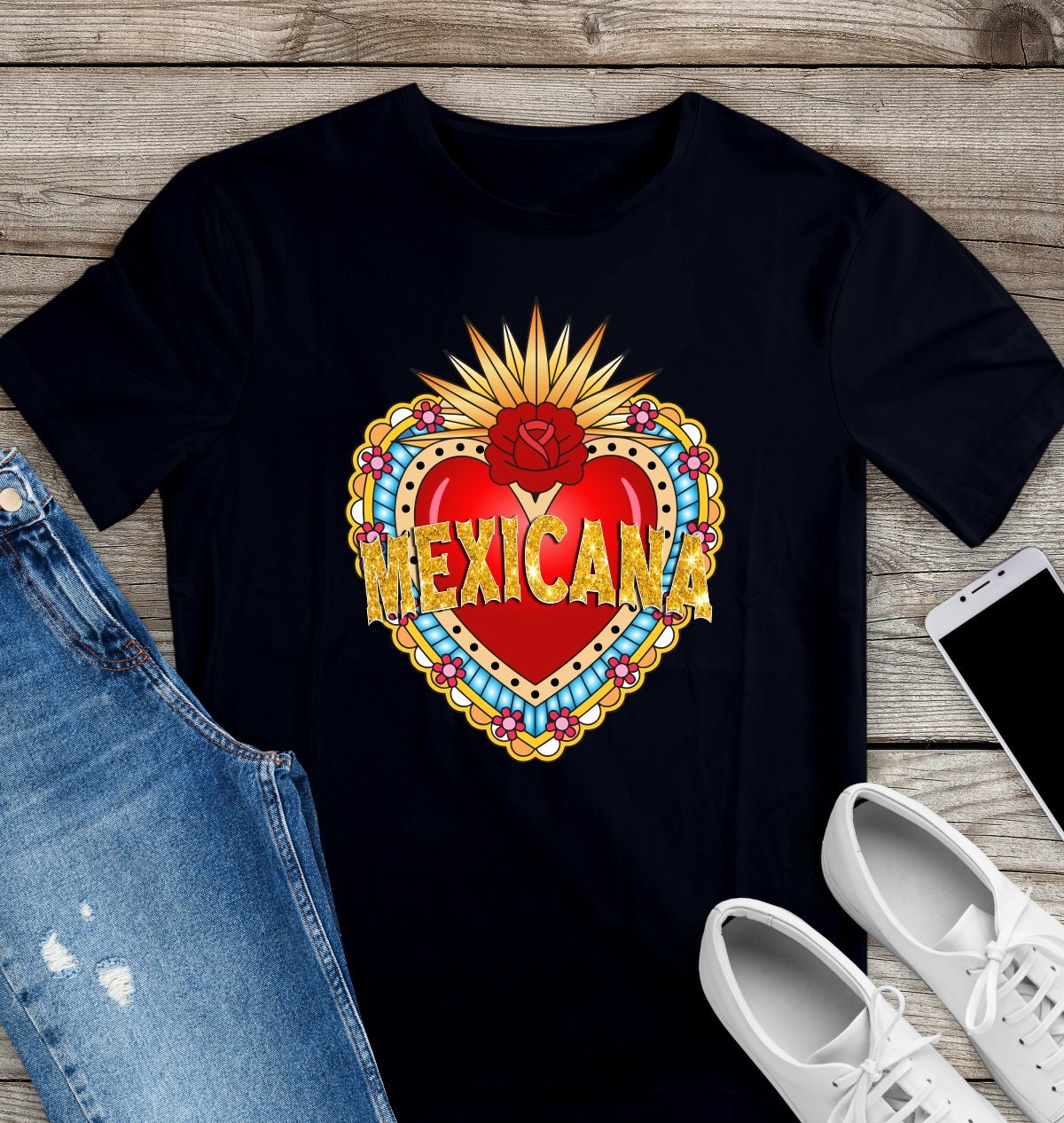 Mexicana sacred heart t shirt / soft tee / sagrado corazon Mexicana - Gicela Aleman