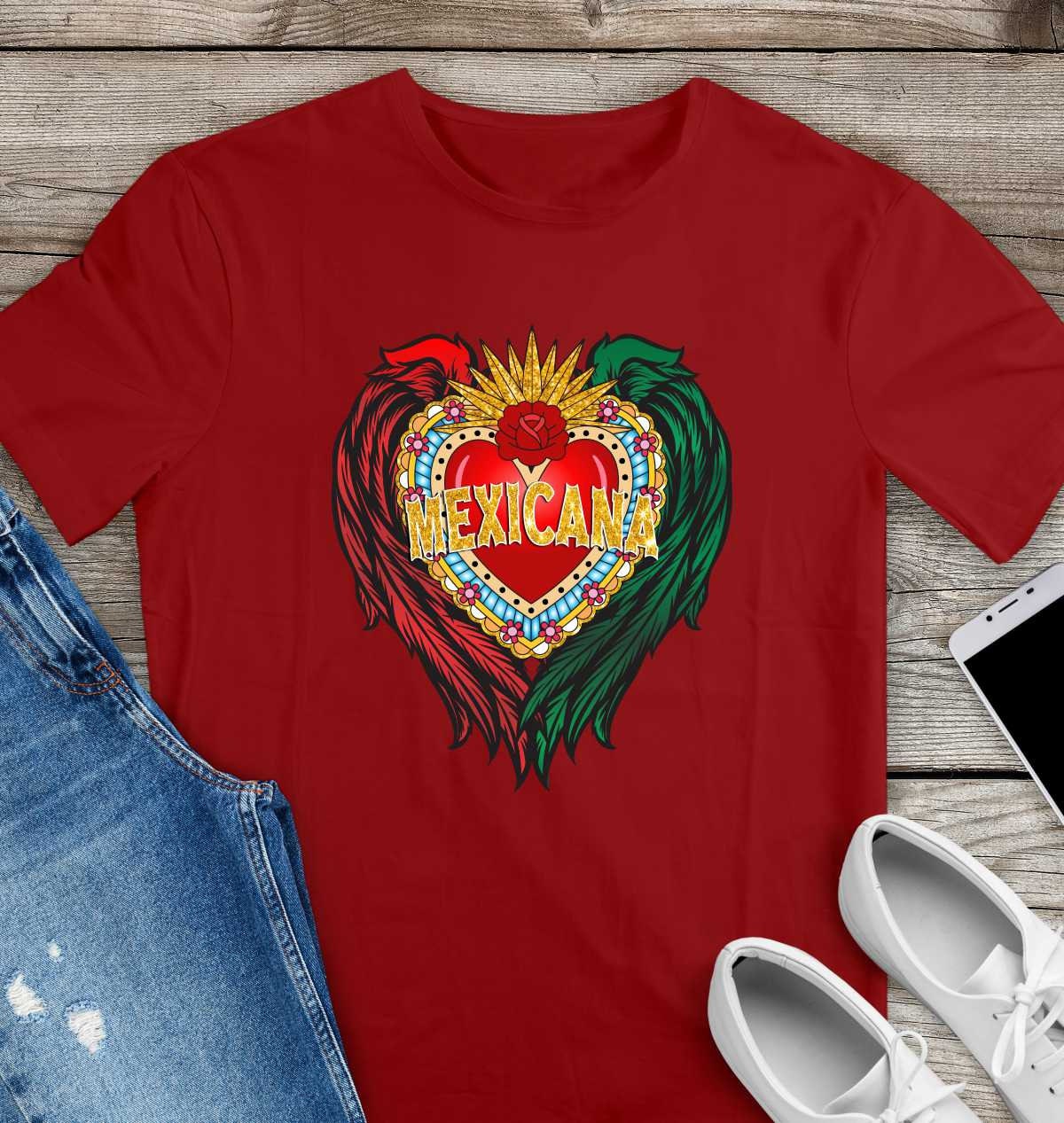 Mexicana sacred heart with wings t shirt / soft tee / sagrado corazon Mexicana con alas - Gicela Aleman