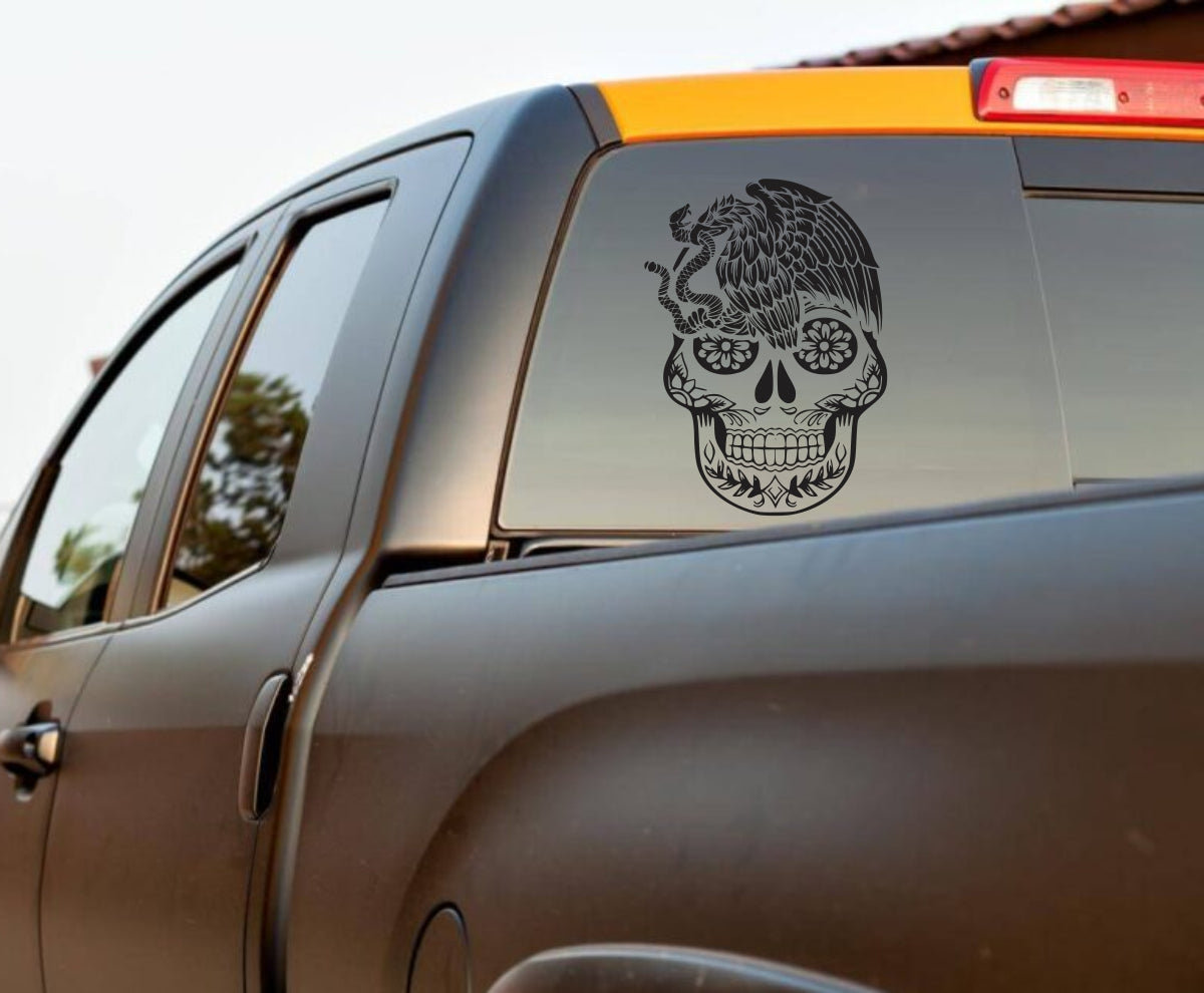 Mexican Eagle & Sugar Skull Decal with Custom Name Option - Gicela Aleman