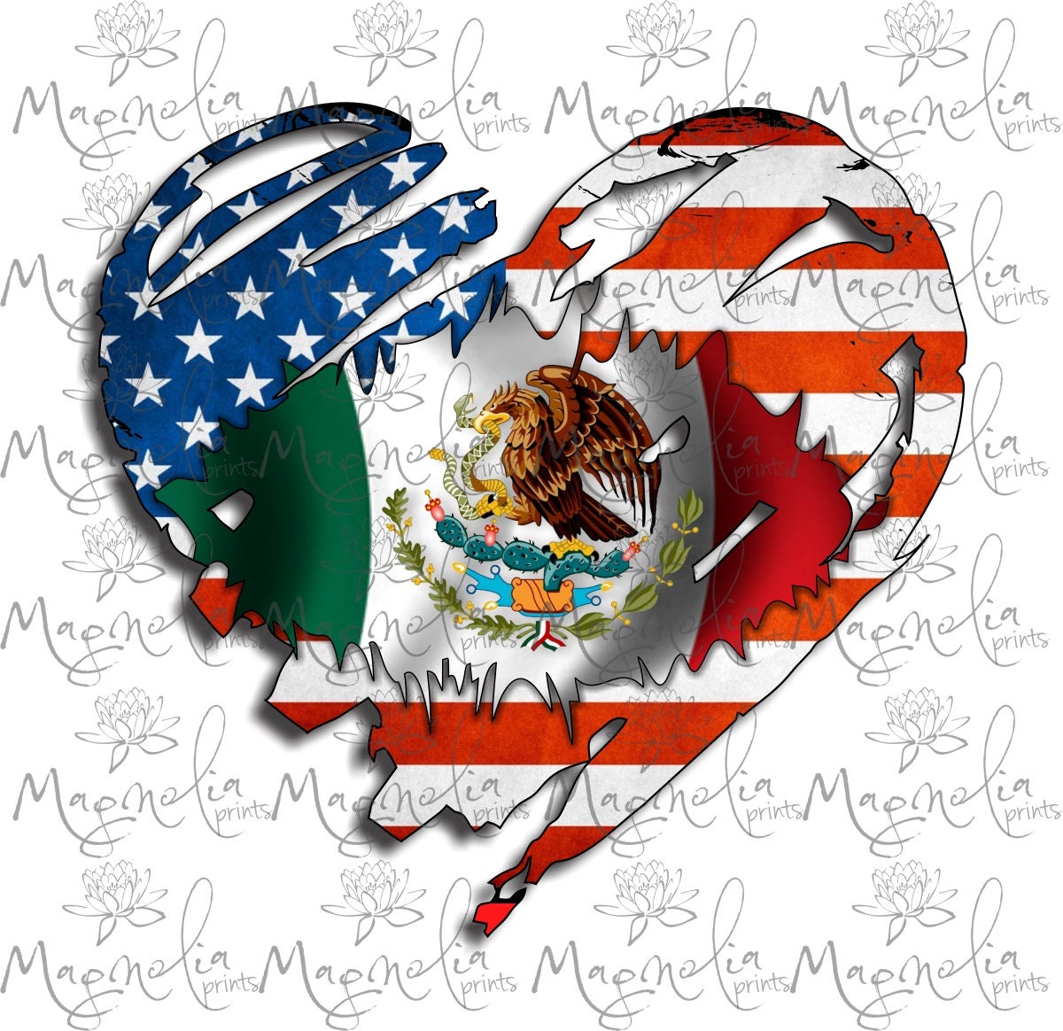 Mexican american heart t shirt /  soft tee / sublimated t-shirt / - Gicela Aleman