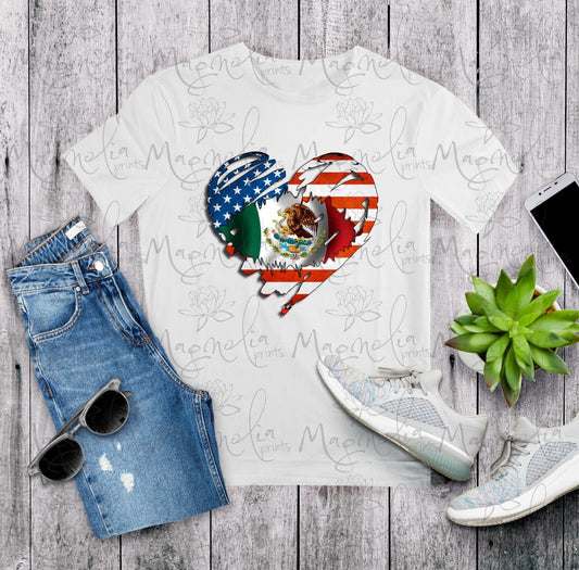 Mexican american heart t shirt /  soft tee / sublimated t-shirt / - Gicela Aleman