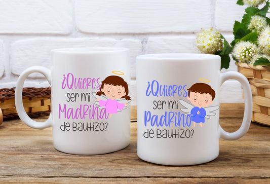 Set of 2 Ceramic mug  / Quieres ser mi madrina de bautizo ? / baptism / custom coffee mug / madrina / padrino / proposal - Gicela Aleman