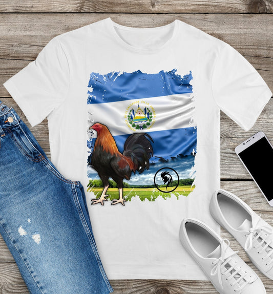 Rooster / El Salvador Flag  / gallo / gallero / gift for him / spanish /  t shirt /  soft tee / sublimated t-shirt / - Gicela Aleman