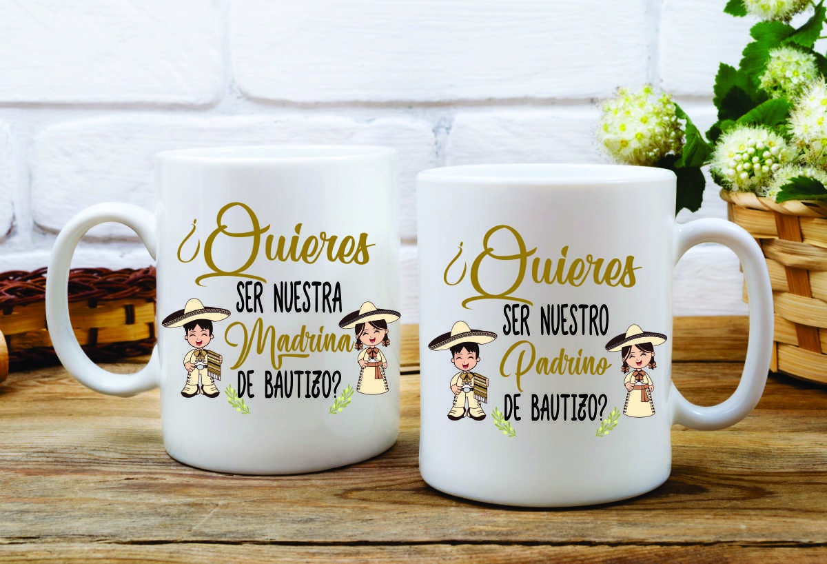 Set of 2 Ceramic mug  / Quieres ser / Madrina / Bautizo / Spanish /  custom coffee mug / gift / godparents / mariachi - Gicela Aleman
