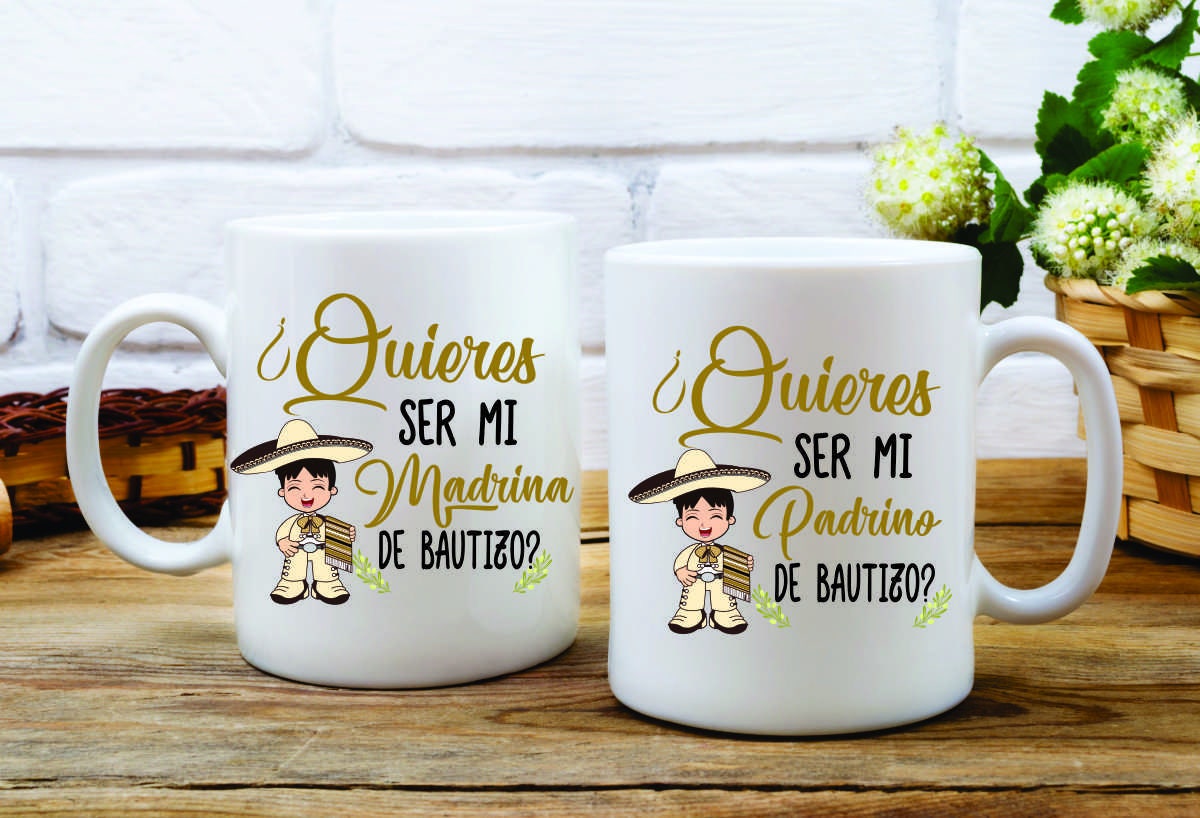 Set of 2 Ceramic mug  / Quieres ser / Madrina / Bautizo / Spanish /  custom coffee mug / gift / godparents / mariachi - Gicela Aleman