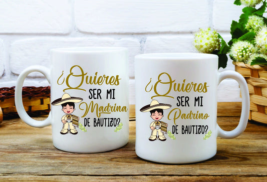Set of 2 Ceramic mug  / Quieres ser / Madrina / Bautizo / Spanish /  custom coffee mug / gift / godparents / mariachi - Gicela Aleman