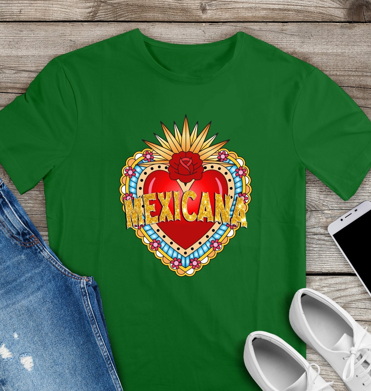 Mexicana sacred heart t shirt /  soft tee / sagrado corazon Mexicana - Gicela Aleman