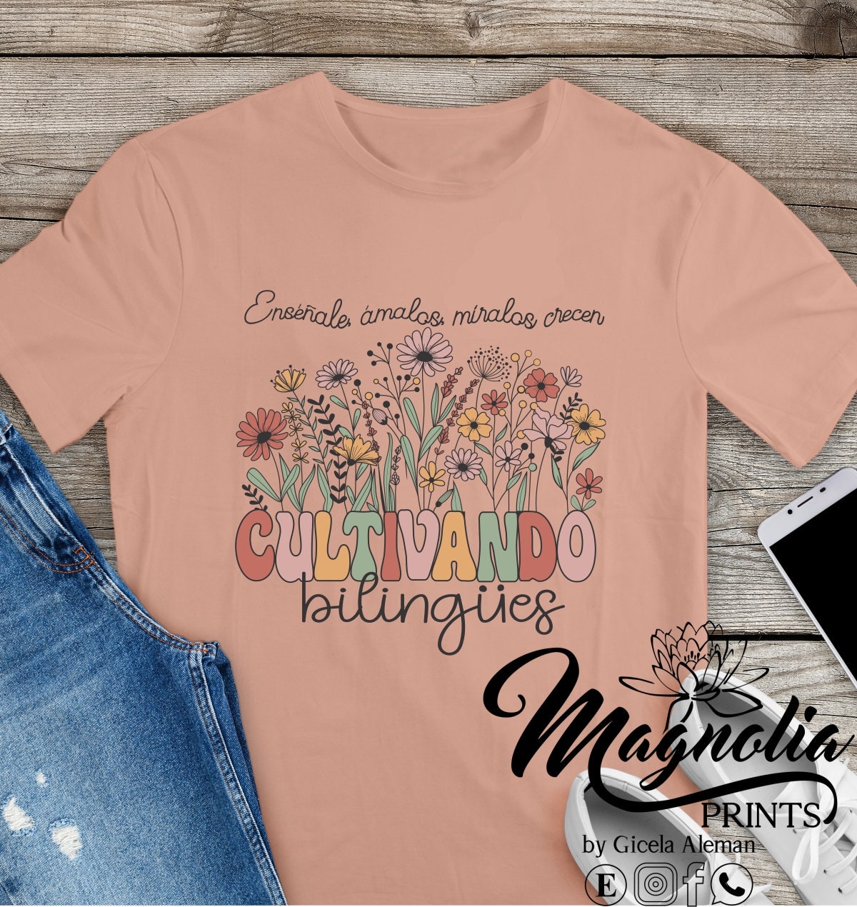 T-shirt / Cultivando bilingues / fun shirt / soft tee / gift for her / teacher spanish shirt - Gicela Aleman