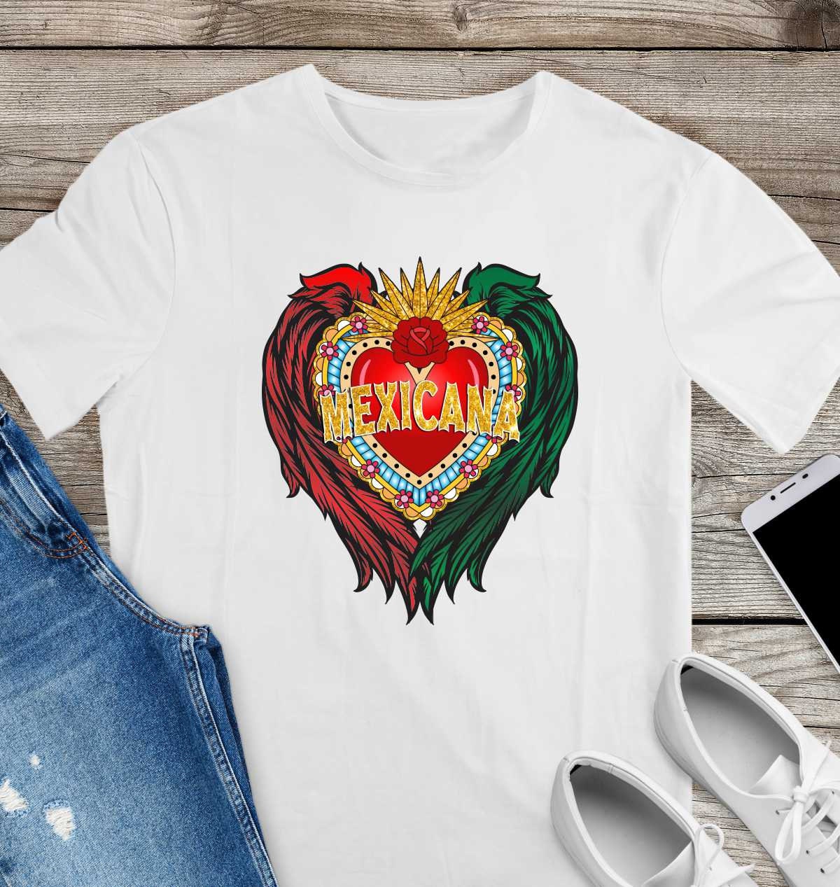Mexicana sacred heart with wings  t shirt /  soft tee / sagrado corazon Mexicana con alas - Gicela Aleman