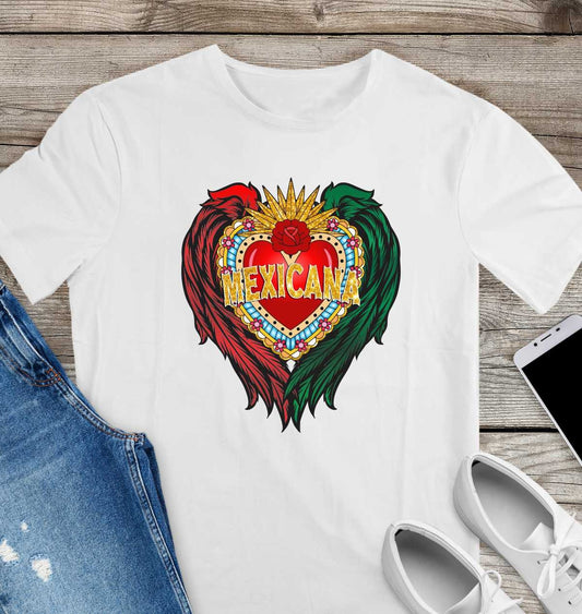 Mexicana sacred heart with wings  t shirt /  soft tee / sagrado corazon Mexicana con alas - Gicela Aleman