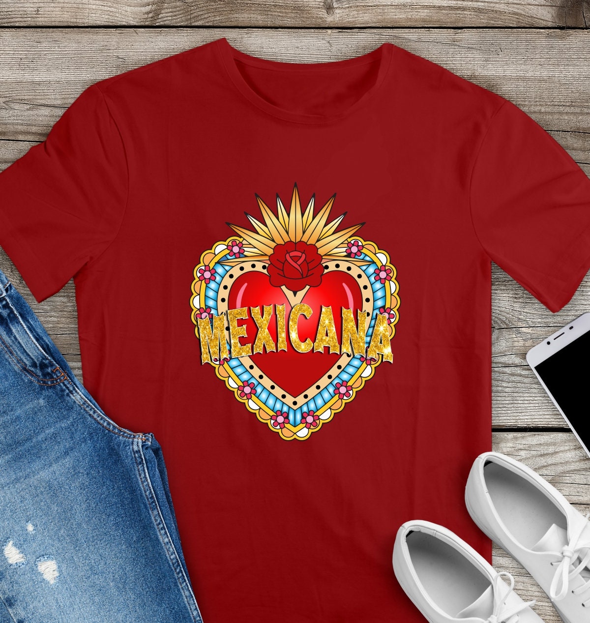 Mexicana sacred heart t shirt /  soft tee / sagrado corazon Mexicana - Gicela Aleman