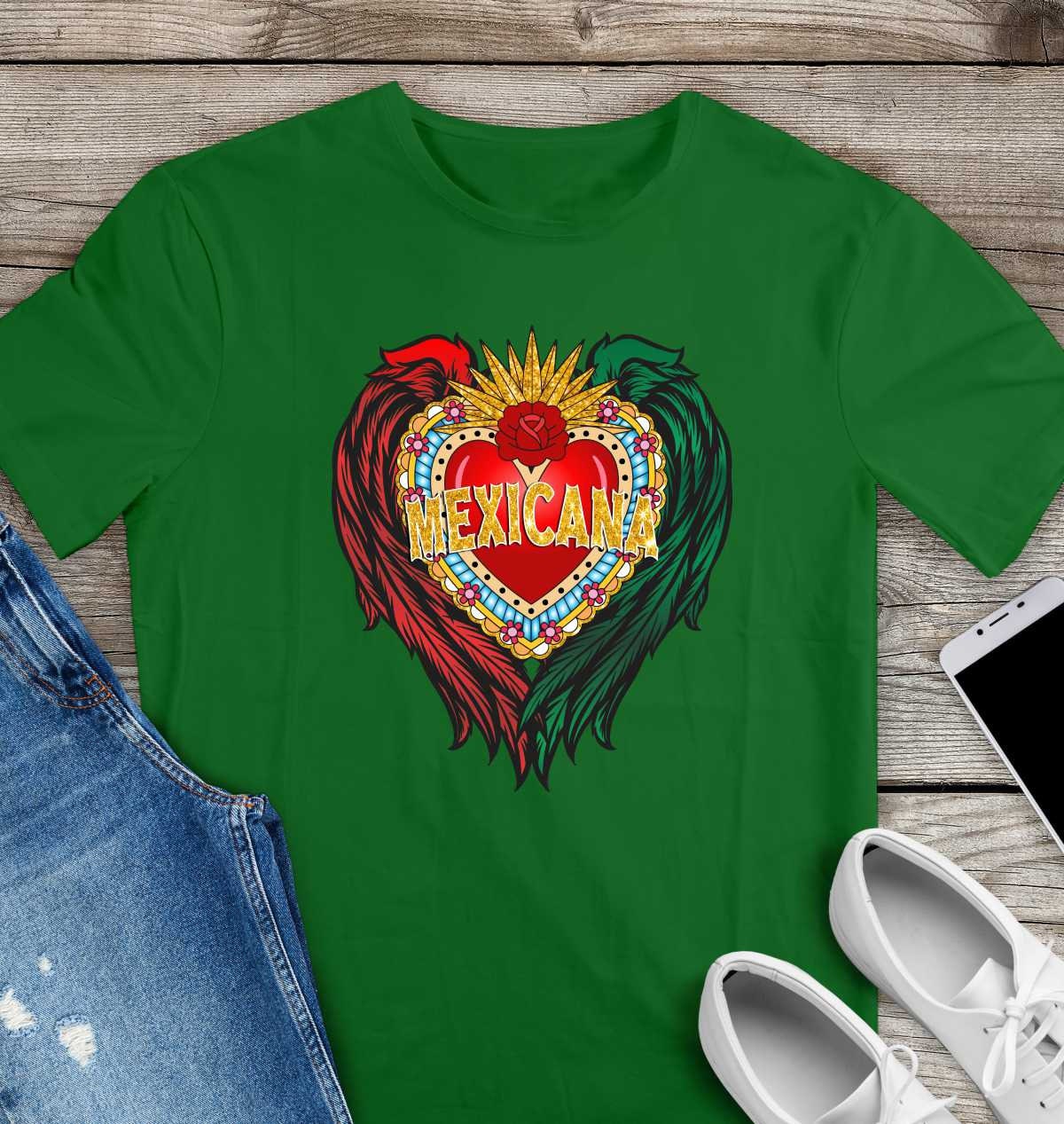 Mexicana sacred heart with wings  t shirt /  soft tee / sagrado corazon Mexicana con alas - Gicela Aleman