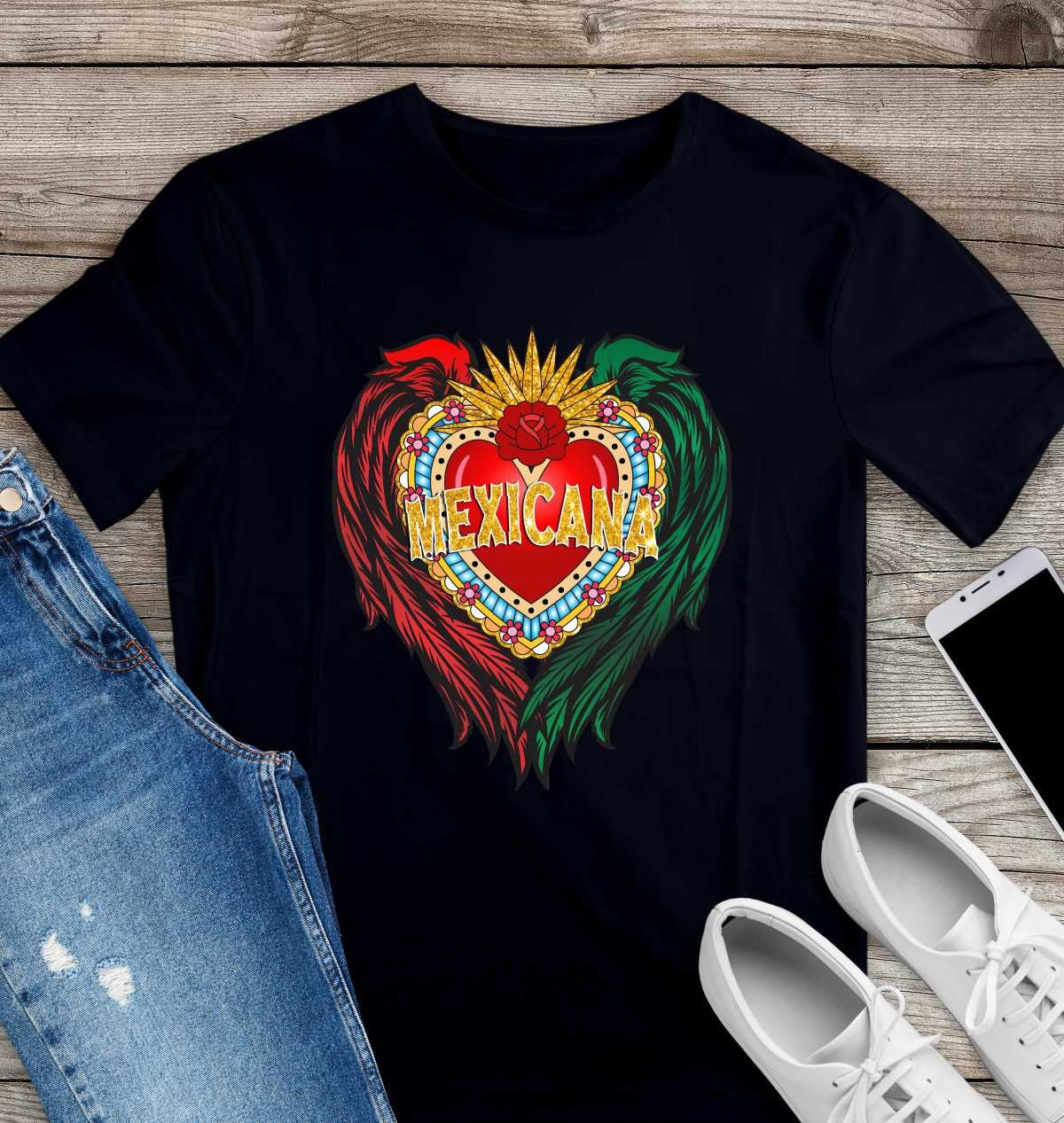 Mexicana sacred heart with wings  t shirt /  soft tee / sagrado corazon Mexicana con alas - Gicela Aleman
