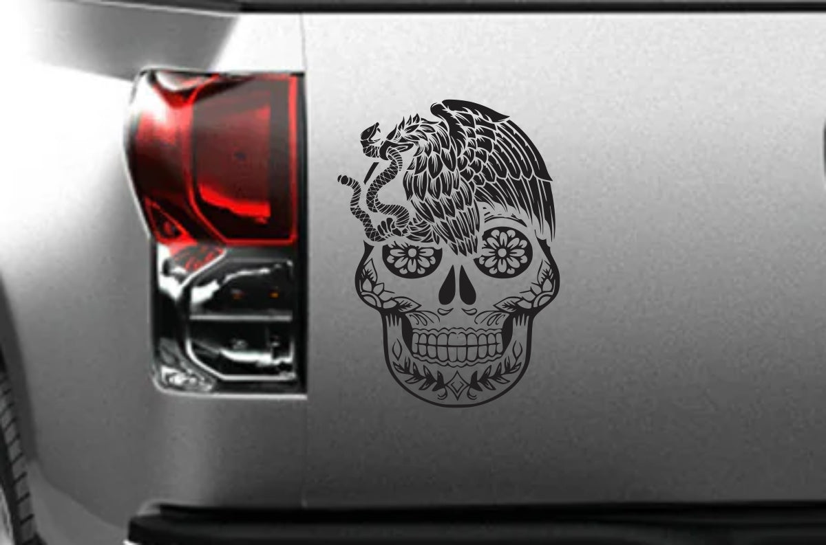 Mexican Eagle & Sugar Skull Decal with Custom Name Option - Gicela Aleman